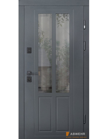 Входные двери ABWEHR со стеклом модель 552 Country NeoGlass комплектация COTTAGE с терморазрывом, Краска серая (RAL 7021n) + ВСМ Vinorit белая + ВСМ
