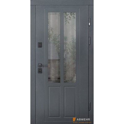 Входные двери ABWEHR со стеклом модель 552 Country NeoGlass комплектация COTTAGE с терморазрывом, Краска серая (RAL 7021n) + ВСМ Vinorit белая + ВСМ