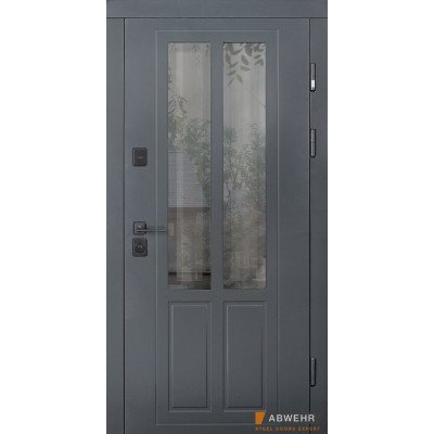 Входные двери ABWEHR со стеклом модель 552 Country NeoGlass комплектация COTTAGE с терморазрывом, Краска серая (RAL 7021n) + ВСМ Vinorit белая + ВСМ