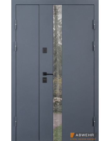 Входные двери ABWEHR 506 Nordi Glass 1200*2050 мм краска по металлу Ral 7021Т/ВСМ мдф+vinorit Белая, сегмент Defender