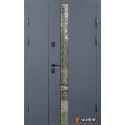 Входные двери ABWEHR 506 Nordi Glass 1200*2050 мм краска по металлу Ral 7021Т/ВСМ мдф+vinorit Белая, сегмент Defender