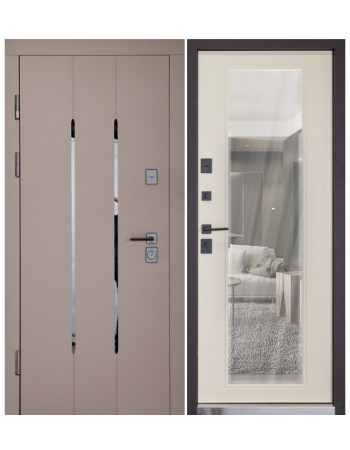 Вхідні двері ABWEHR модель 549/544 Mira Смокі Софт/Білий Супермат із дзеркалом