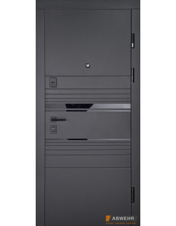 Вхідні двері Abwehr модель 554/0 Sunset (Чорна шагрень/Білий супермат) комплектація Megapolis MG3 квартира, три контури