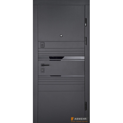 Вхідні двері Abwehr модель 554/0 Sunset (Чорна шагрень/Білий супермат) комплектація Megapolis MG3 квартира, три контури