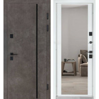 Вхідні двері Булат ТЕРМО УЛЬТРА Мод 546/607 дзеркало колір Роксі Антрацит Сірий/Біла шагрень (квадро) Securemme