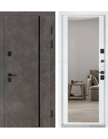 Вхідні двері Булат ТЕРМО УЛЬТРА Мод 546/607 дзеркало колір Роксі Антрацит Сірий/Біла шагрень (квадро) Securemme