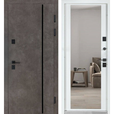 Вхідні двері Булат ТЕРМО УЛЬТРА Мод 546/607 дзеркало колір Роксі Антрацит Сірий/Біла шагрень (квадро) Securemme