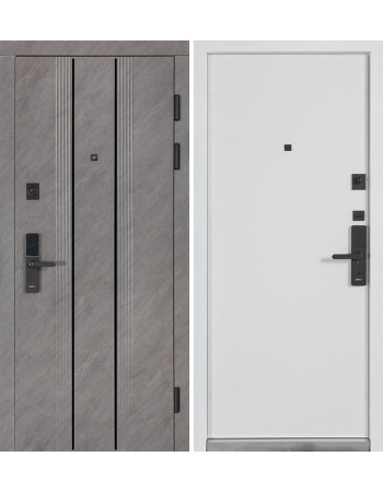 Вхідні двері Булат Термо Тандем Електро модель 590/гладка Зріз каменю/Білий матовий гладкий