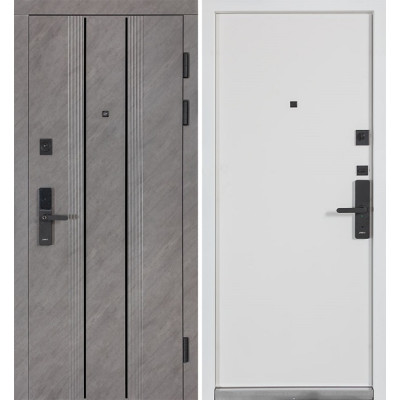 Вхідні двері Булат Термо Тандем Електро модель 590/гладка Зріз каменю/Білий матовий гладкий