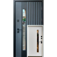 Вхідні двері ФОРТ-М Преміум Ніцца склопакет терморозрив зовнішня метал 7016/внутрішн МДФ білий мат + біла рама