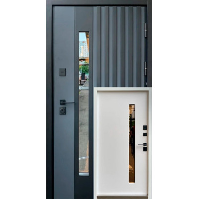 Входные двери ФОРТ-М Премиум Ницца стеклопакет терморазрыв внешняя металл 7016/внутренняя МДФ белый мат + белая рама