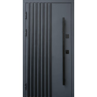 Вхідні двері ФОРТ-М Ніцца ручка з підсвіткою зовні метал 7016/внутрішня МДФ білий мат