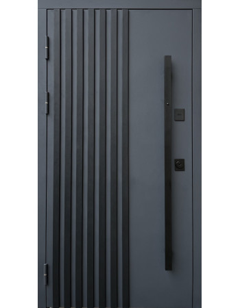 Вхідні двері ФОРТ-М Ніцца ручка з підсвіткою зовні метал 7016/внутрішня МДФ білий мат