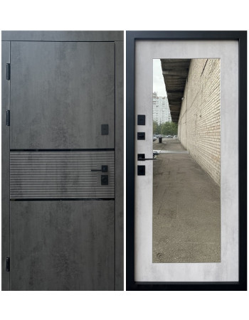 Вхідні двері Форт Тріо - Палермо колір Бетон темний титан софттач/Бетон сніжний + дзеркало