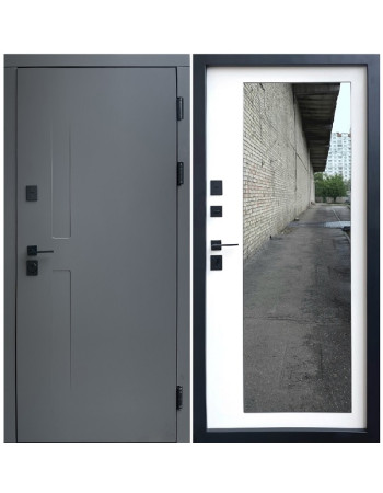 Входные двери Форт Трио - Ривьера цвет Титан софттач/Белый мат + зеркало