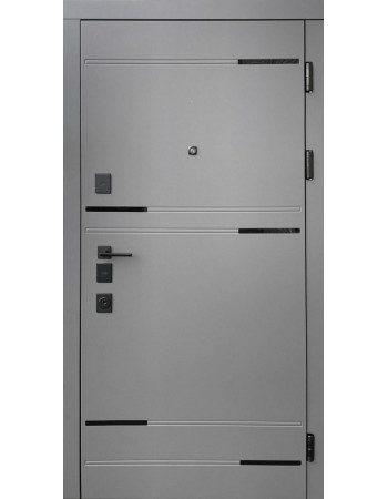 Вхідні двері ФОРТ-М Віп 4К модель Муссон терморозрив мусонне дерево + молдинг чорний/мусонне дерево світле + біла рама