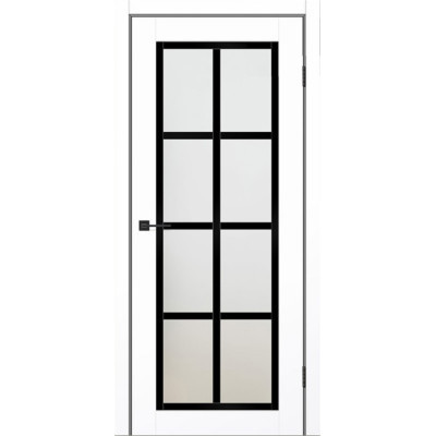 Межкомнатные двери KFD PRESTIGE 13 Белый Мат (PP) Германия со стеклом Сатин и средником Черный Мат