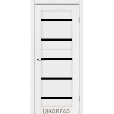 Межкомнатные двери Корфад Коллекция PORTO Модель PR-02 (Ясень белый) с Чёрным стеклом