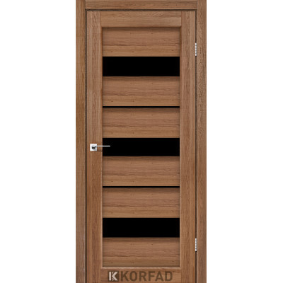 Межкомнатные двери Корфад Коллекция PORTO Модель PR-12 (Дуб браш) с Чёрным стеклом