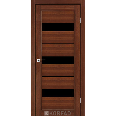Межкомнатные двери Корфад Коллекция PORTO Модель PR-12 (Орех) с Чёрным стеклом