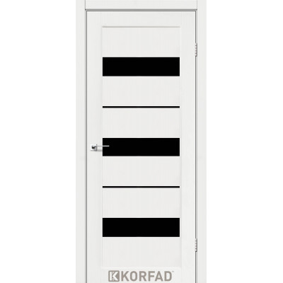 Межкомнатные двери Корфад Коллекция PORTO Модель PR-12 (Ясень белый) с Чёрным стеклом