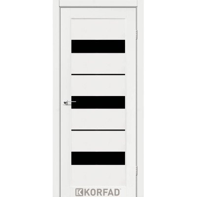 Межкомнатные двери Корфад Коллекция PORTO Модель PR-12 (Белая модрына) с Чёрным стеклом 