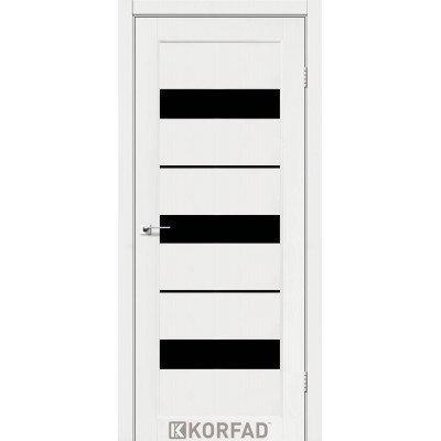 Межкомнатные двери Корфад Коллекция PORTO Модель PR-12 (Белая модрына) с Чёрным стеклом 