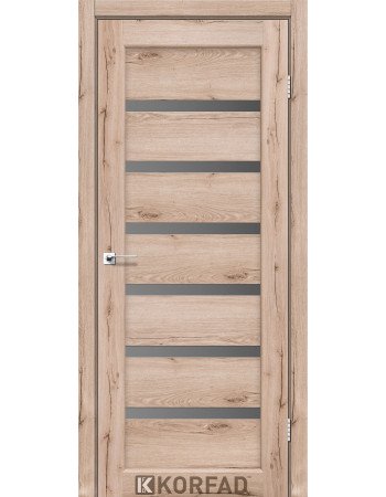 Межкомнотные двери Корфад Коллекция PORTO DELUXE Модель PD-01 (Дуб тобакко) с грфитовым стеклом