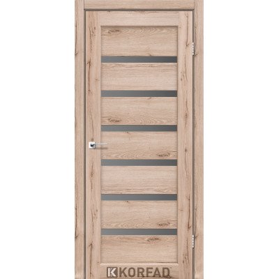 Межкомнотные двери Корфад Коллекция PORTO DELUXE Модель PD-01 (Дуб тобакко) с грфитовым стеклом