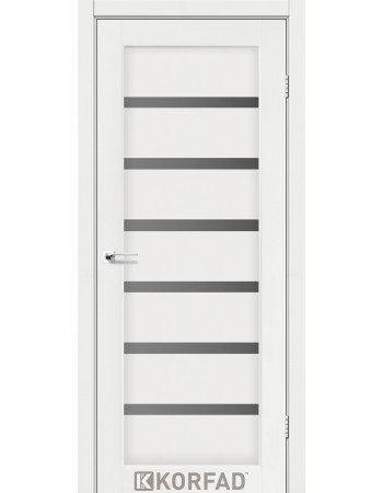 Межкомнотные двери Корфад Коллекция PORTO DELUXE Модель PD-01 (Ясень белый) с грфитовым стеклом