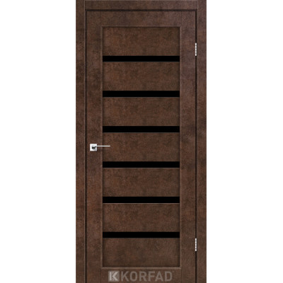 Межкомнотные двери Корфад Коллекция PORTO DELUXE Модель PD-01 (Арт бетон) с Чёрным стеклом