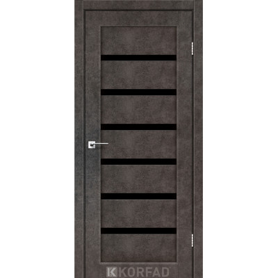 Межкомнотные двери Корфад Коллекция PORTO DELUXE Модель PD-01 (Лофт бетон) с Чёрным стеклом