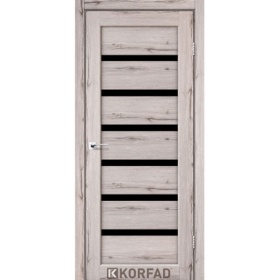 Межкомнотные двери Корфад Коллекция PORTO DELUXE Модель PD-01 (Дуб нордик) с чёрным стеклом