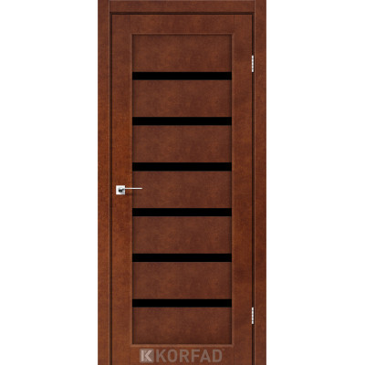Межкомнотные двери Корфад Коллекция PORTO DELUXE Модель PD-01 (Сталь кортэн) с Чёрным стеклом