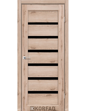 Межкомнотные двери Корфад Коллекция PORTO DELUXE Модель PD-01 (Дуб тобакко) с чёрным стеклом