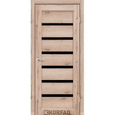 Межкомнотные двери Корфад Коллекция PORTO DELUXE Модель PD-01 (Дуб тобакко) с чёрным стеклом