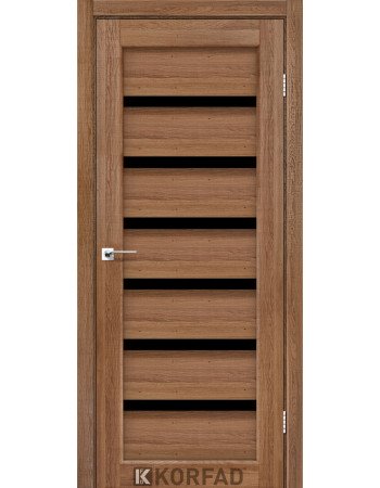 Межкомнотные двери Корфад Коллекция PORTO DELUXE Модель PD-01 (Дуб браш) с чёрным стеклом