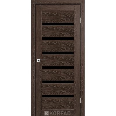 Межкомнотные двери Корфад Коллекция PORTO DELIXE Модель PD-01 (Дуб марсала) с Чёрным стеклом