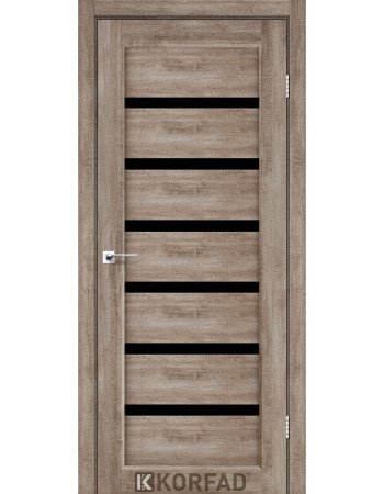Межкомнотные двери Корфад Коллекция PORTO DELUXE Модель PD-01 (Эш-вайт) с чёрным стеклом