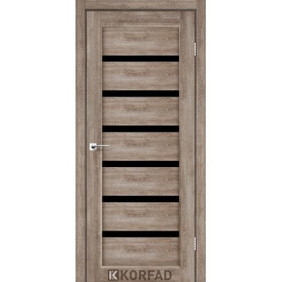 Межкомнотные двери Корфад Коллекция PORTO DELUXE Модель PD-01 (Эш-вайт) с чёрным стеклом