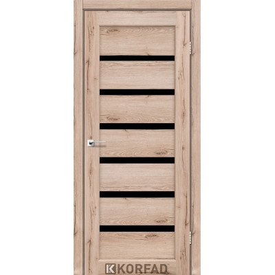 Межкомнотные двери Корфад Коллекция PORTO DELUXE Модель PD-01 (Дуб тобакко) с чёрным стеклом