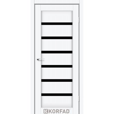 Межкомнотные двери Корфад Коллекция PORTO DLUXE Модель PD-01 (Белый перламутр) с чёрным стеклом