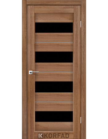Межкомнотные двери Корфад Коллекция PORTO DELUXE Модель PD-02 (Дуб браш) с чёрным стеклом