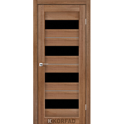Межкомнотные двери Корфад Коллекция PORTO DELUXE Модель PD-02 (Дуб браш) с чёрным стеклом