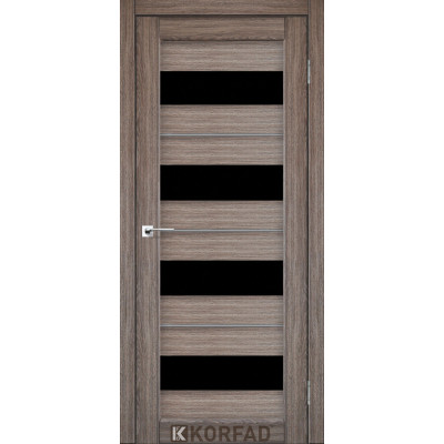 Межкомнотные двери Корфад Коллекция PORTO DELUXE Модель PD-02 (Дуб грей) с чёрным стеклом