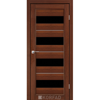 Межкомнотные двери Корфад Коллекция PORTO DELUXE Модель PD-02 (Орех) с чёрным стеклом