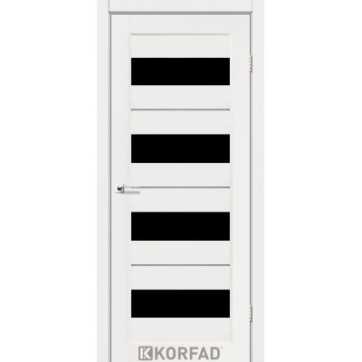 Межкомнотные двери Корфад Коллекция PORTO DELUXE Модель PD-02 (Ясень белый) с чёрным стеклом
