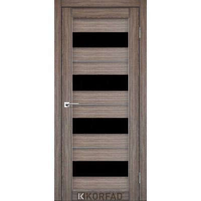 Міжкімнатні Двері Корфад Колекція PORTO DELUXE Модель PD-02 (Дуб грей) з чорним склом