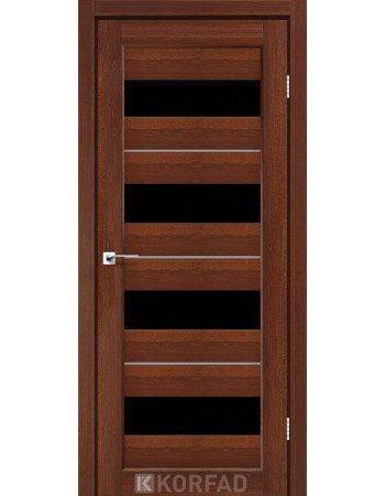 Межкомнотные двери Корфад Коллекция PORTO DELUXE Модель PD-02 (Орех) с чёрным стеклом