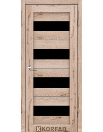 Межкомнотные двери Корфад Коллекция PORTO DELUXE Модель PD-02 (Дуб тобакко) с чёрным стеклом